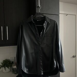 Zara Black Faux-Leather Button-Down Shirt